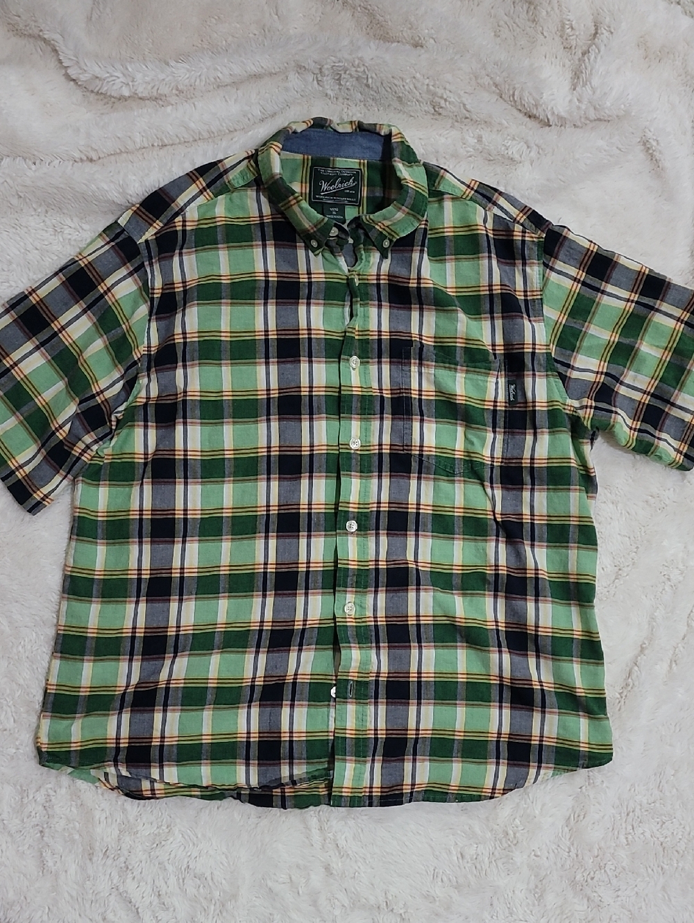 Woolrich Green Plaid Short-Sleeve Button-Down Shirt